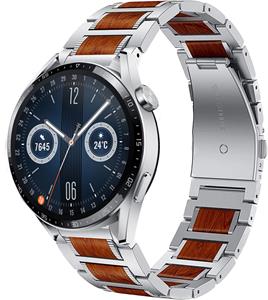 Strap-it Huawei Watch GT 3 46mm houten/stalen band (zilver)