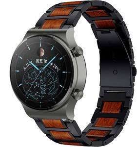 Strap-it Huawei Watch GT 2 Pro houten/stalen band (zwart)