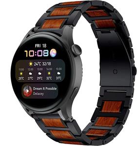 Strap-it Huawei Watch 3 (Pro) houten/stalen band (zwart)