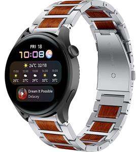 Strap-it Huawei Watch 3 (Pro) houten/stalen band (zilver)