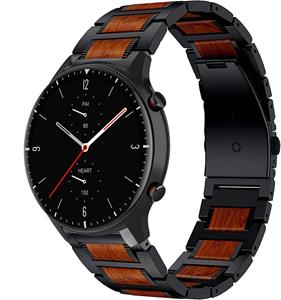 Strap-it Amazfit GTR 2 houten/stalen band (zwart)