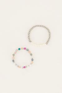 My jewellery Stretch ringen set met parels&kralen mix