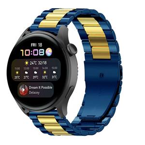 Strap-it Huawei Watch 3 (Pro) stalen band (blauw/goud)