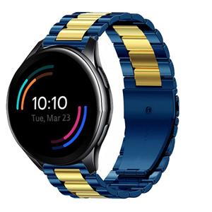 Strap-it OnePlus Watch stalen band (blauw/goud)