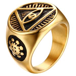 Mendes Edelstaal zegelring voor mannen Eye Of Providence Gold-18mm