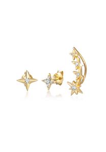 Elli, Ohrringe Ear Climber Stecker Set Astro Sterne 925 Silber in gold, Schmuck für Damen