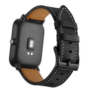 Strap-it Xiaomi Mi Watch Lite leren bandje (zwart)