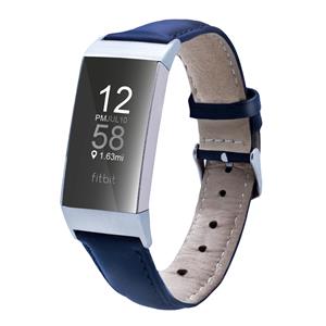 Strap-it Fitbit Charge 3 /4 leren bandje (blauw)