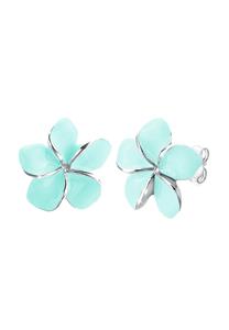 Elli Dames Frangipani Bloem Mint Emaille in 925 Sterling Zilver Lichtblauw