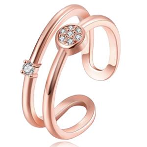 LGT JWLS Verstelbare Ring voor Dames 2 Bogen Rose kleurig Edelstaal met Zirkonia