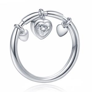 LGT JWLS Zilverkleurige Dames Ring Edelstaal met Hart Hanger van Zirkonia-16mm