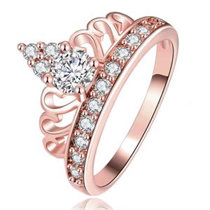 LGT JWLS Dames Ring Edelstaal Rose Verguld met Kroon en Zirkonia Stenen-16mm