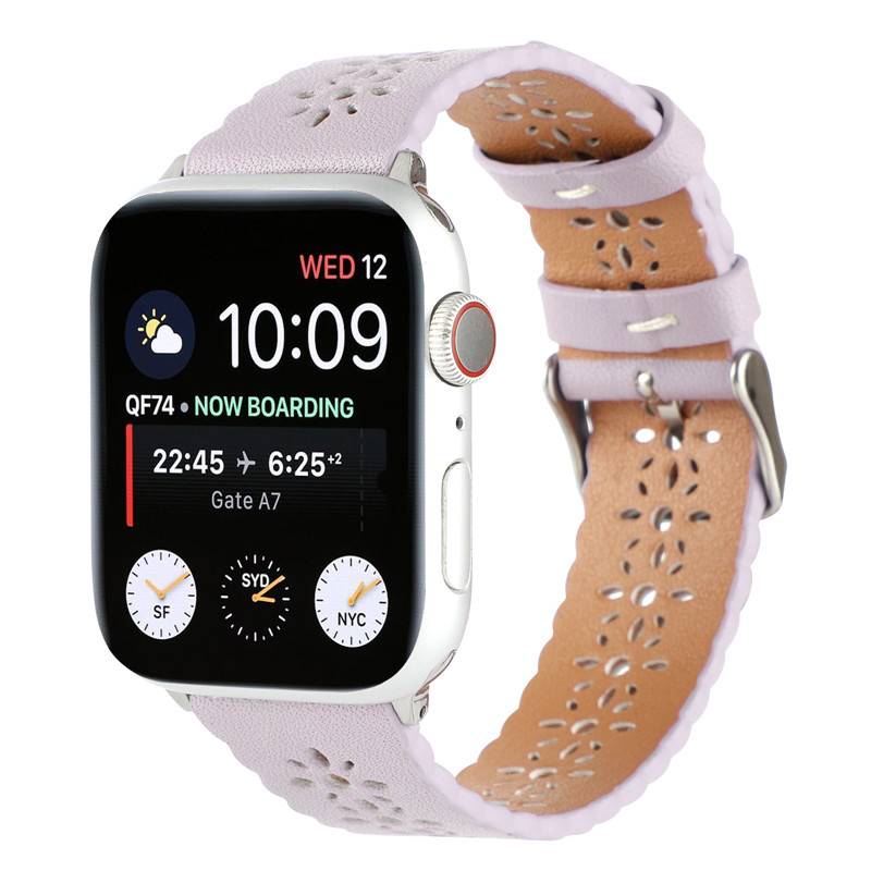 Strap-it Apple Watch leren bandje patroon (lichtpaars)