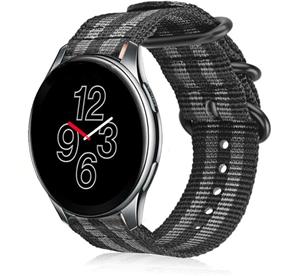 Strap-it OnePlus Watch nylon gesp band (zwart/grijs)