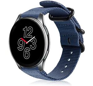 Strap-it OnePlus Watch nylon gesp band (blauw)