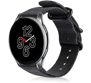 Strap-it OnePlus Watch nylon gesp band (zwart)
