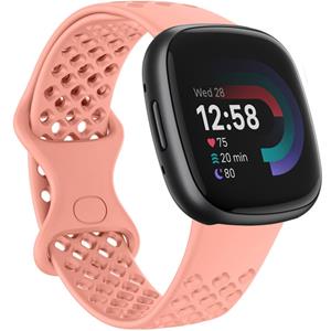 Strap-it Fitbit Versa 4 siliconen bandje met gaatjes (koraal)