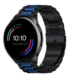 Strap-it OnePlus Watch stalen band (zwart/blauw)