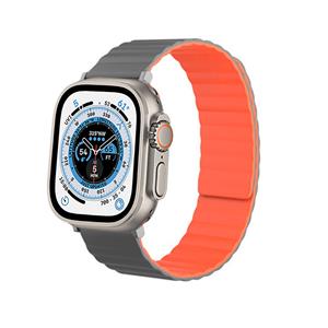 Strap-it Apple Watch Ultra magnetisch siliconen bandje (grijs/oranje)