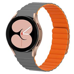 Strap-it Samsung Galaxy Watch 4 44mm magnetisch siliconen bandje (grijs/oranje)