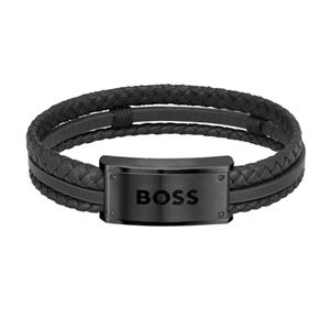 Hugo Boss BOSS GALEN Lederen Armband Zwart 19 cm | Graveren Mogelijk!