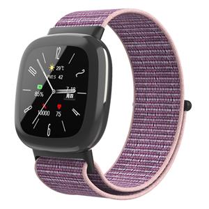 Strap-it Fitbit Versa 4 nylon bandje (pink sand)