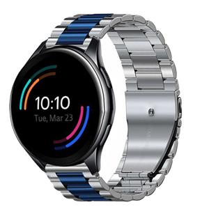 Strap-it OnePlus Watch stalen band (zilver/blauw)
