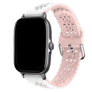 Strap-it Amazfit GTS 2 siliconen bandje met patroon (wit/roze)