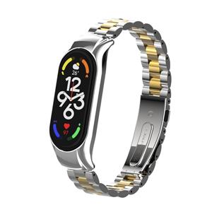 Strap-it Xiaomi Mi Band 7 stalen bandje (zilver/goud)