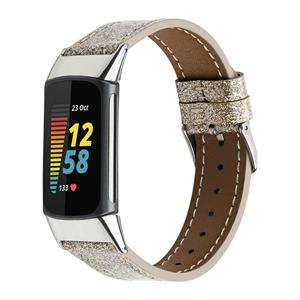 Strap-it Fitbit Charge 6 leren bandje (goud)