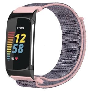 Strap-it Fitbit Charge 6 nylon bandje (roze)