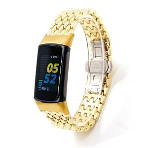 Strap-it Fitbit Charge 6 stalen draak band (goud)
