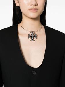 Tory Burch logo-plaque polished-finish necklace - Zilver