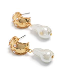 Kenneth Jay Lane pearl-pendant half-hoop drop earrings - Wit