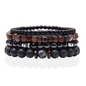 Memphis Stacked Armband - Hout & Lava Steen