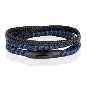 LGT JWLS Armband Dubbel Gevlochten Leer - Zwart Blauw-19cm