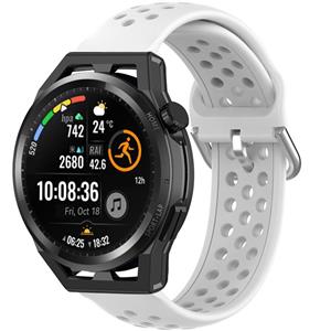 Strap-it Huawei Watch GT Runner siliconen bandje met gaatjes (wit)