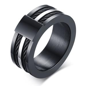 Mendes Zwarte Titanium ring met stalen kabels-21.5mm