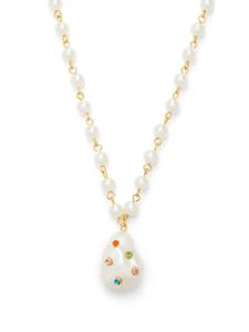 Kenneth Jay Lane crystal-embellished pearl-pendant necklace - Wit