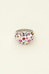 My jewellery Universe statement ring met hart en gekleurde steentjes