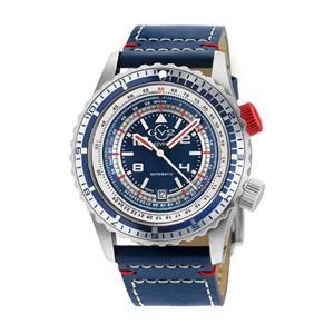 Gevril GV2 Contasecondi Men's Blue/Red Dial Blue Calfskin Leather Watch 3507 Heren Horloge