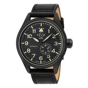 Gevril GV2 Men's Aeuronautica Black Dial Black Calfskin Leather Watch 18005 Heren Horloge