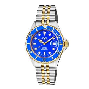 Gevril Men's Wall Street Blue Dial Two Tone IP Gold Stainless Steel Bracelet Watch 4856B Heren Horloge