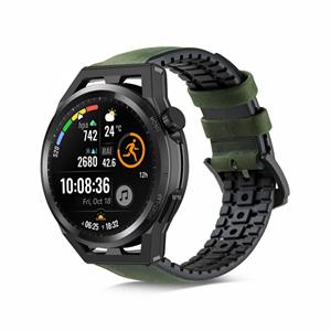 Strap-it Huawei Watch GT siliconen/leren bandje (zwart/groen)