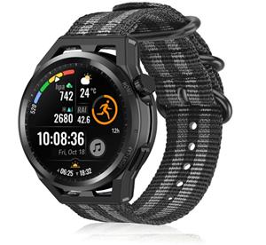 Strap-it Huawei Watch GT nylon gesp band (zwart/grijs)