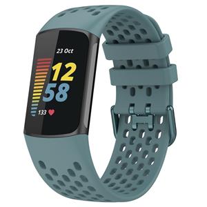 Strap-it Fitbit Charge 6 siliconen bandje met gaatjes (grijsblauw)