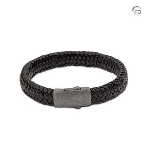 Urnwebshop Zwarte Leren Embrace Armband, Geschuurd Zilveren Asruimte