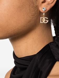 Dolce & Gabbana crystal-embellished logo-plaque drop earrings - Goud