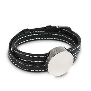 Urnwebshop Zwarte Lederen As-Armband, met Opvallend RVS Asmedaillon