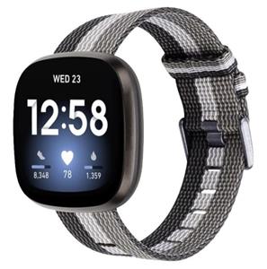 Strap-it Fitbit Versa 3 geweven nylon gesp band (zwart-wit-grijs)